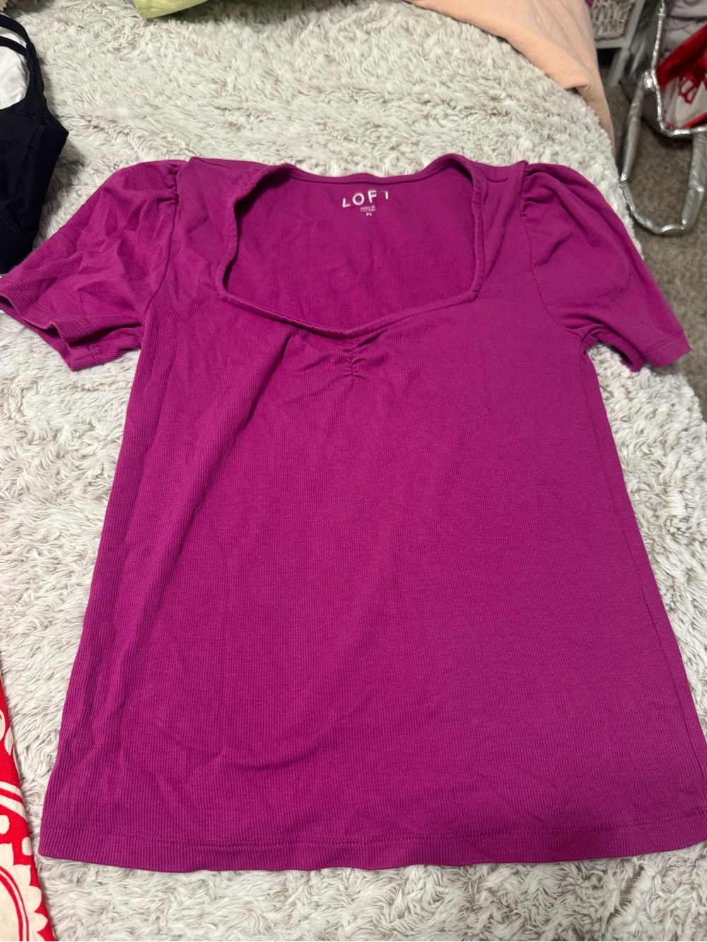 LOFT Deep Fuchsia Scoop Neck Short Sleeve Top